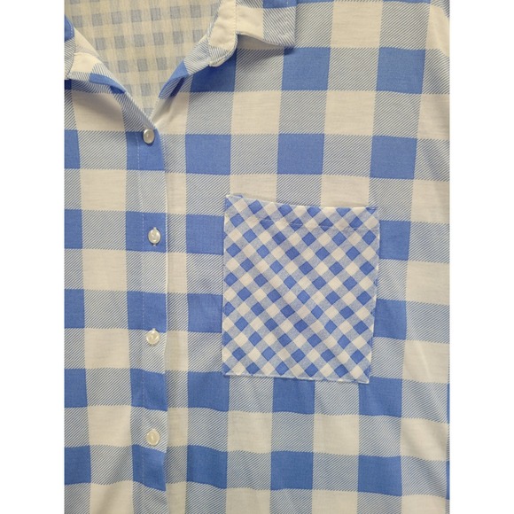 Eden & Olivia Womens Shirt Plaid Checkered Button Up Womens 1X Blue White Blouse - Picture 9 of 10